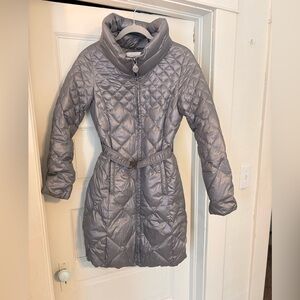 T Tahari Silver Quilted Puffer Coat
